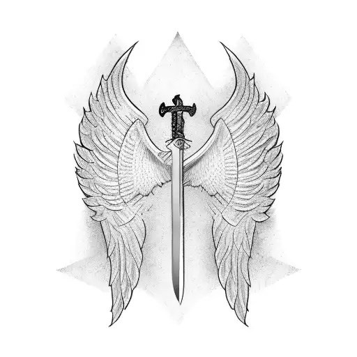 one angel wing fused with a sword  tattoo design idea