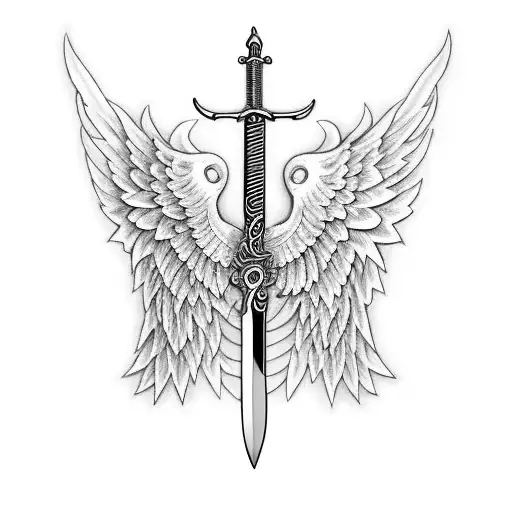 one angel wing fused with a sword  tattoo design idea