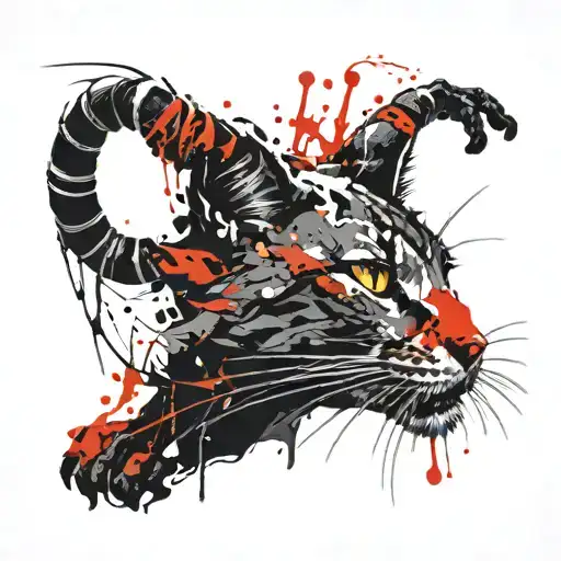 the cat falls clinging to its claws and leaves scratches tattoo design idea