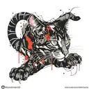 the cat falls clinging to its claws and leaves scratches tattoo design idea