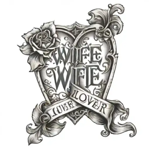 Ambigram of the words wife and lover tarot card tattoo design idea