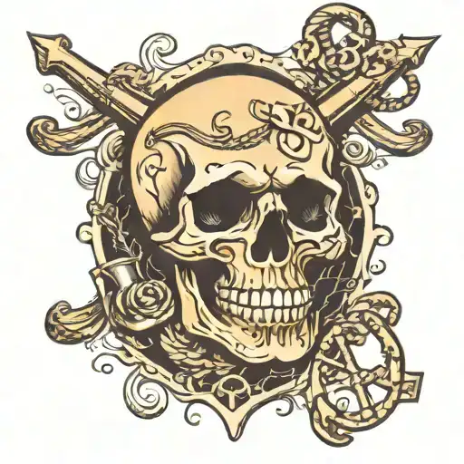 skull and anchor surrounded tattoo design idea