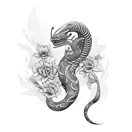 cobra com flores tattoo design idea