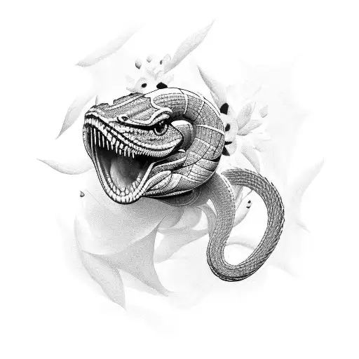 cobra enrroscada no braço com flores tattoo design idea