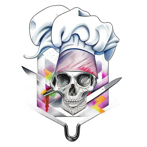 Chef knife with Sharpening steel tattoo design idea