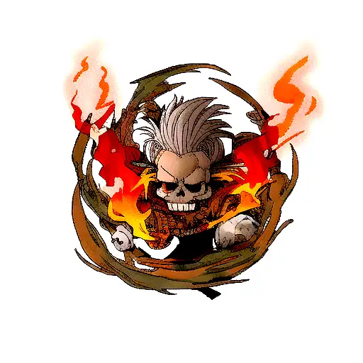 dragon with skull head and flames tattoo design idea