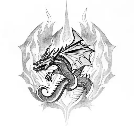 dragon with flames tattoo design idea