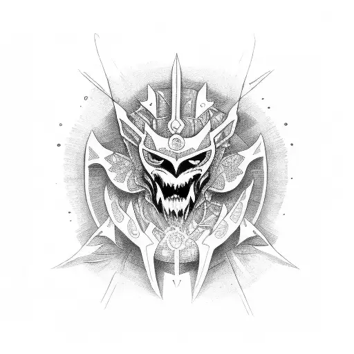 espada, montaña y fenix tattoo design idea