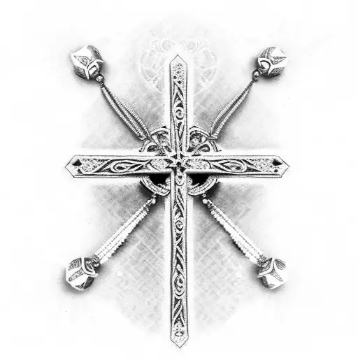rosary beads with cross tattoo design idea