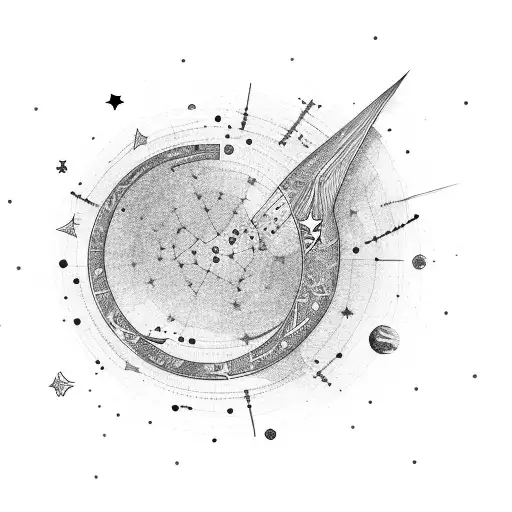 A constellation of stars shaped like a quill pen tattoo design idea