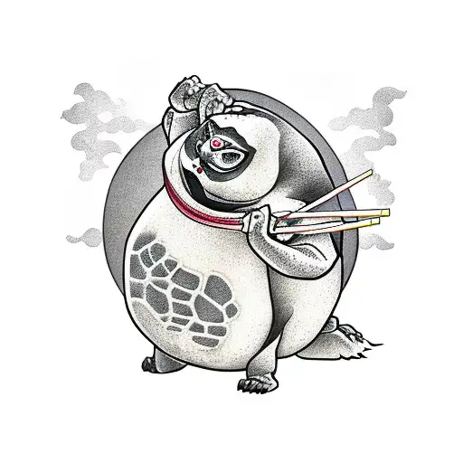 oogway from kung fu panda eating a nowl of ramen tattoo design idea