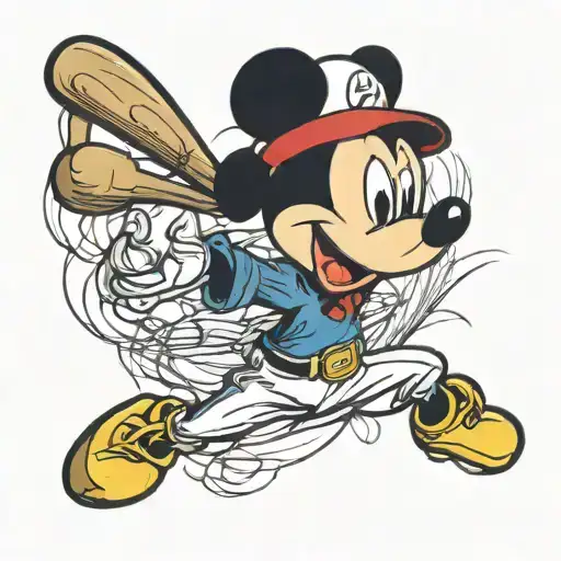 Mickey Mouse playing baseball tattoo design idea