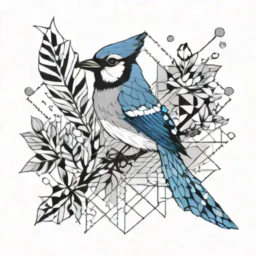 A geometric pattern incorporating the silhouettes of Bluejay tattoo design idea