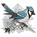 A geometric pattern incorporating the silhouettes of Bluejay tattoo design idea