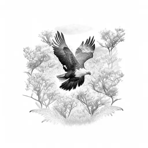 A majestic eagle soaring above a field of vibrant wildflowers tattoo design idea