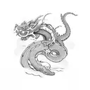 A powerful dragon coiled around a blooming cherry blossom tree tattoo design idea