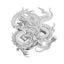 A powerful dragon coiled around a blooming cherry blossom tree tattoo design idea