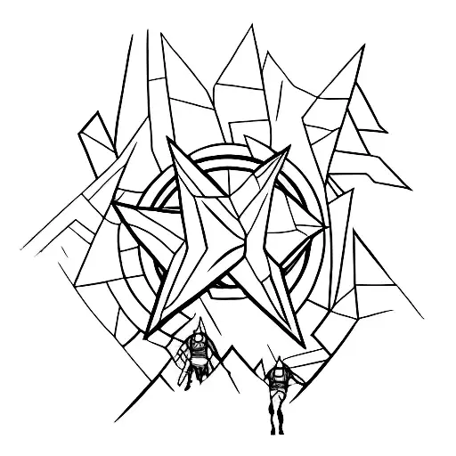 A minimalist tattoo of Marvel superheroes hiking through a forest tattoo design idea