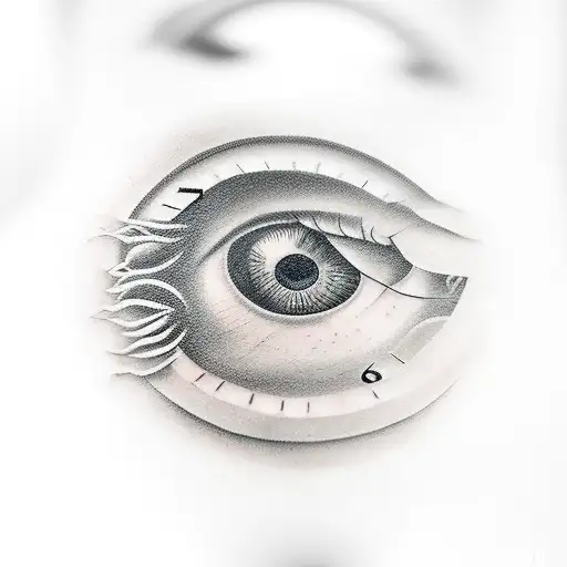 clock and eye tattoo design idea