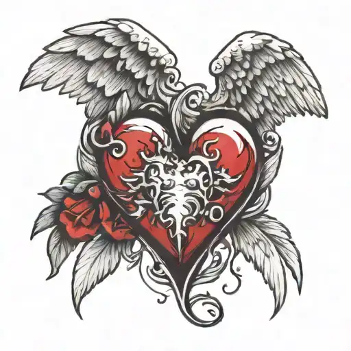 angel wings and human heart  tattoo design idea