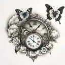 clock butterfly clouds tattoo design idea