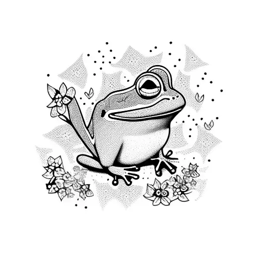 scattered forget-me-nots and a frog on the side tattoo design idea