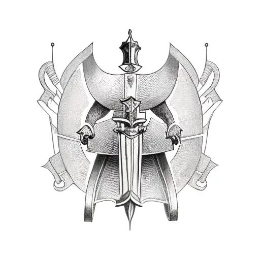 back view of a medieval knight looking behind himself  tattoo design idea