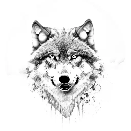 A realistic black and grey wolf howling at the moon over a beach landscape tattoo design idea