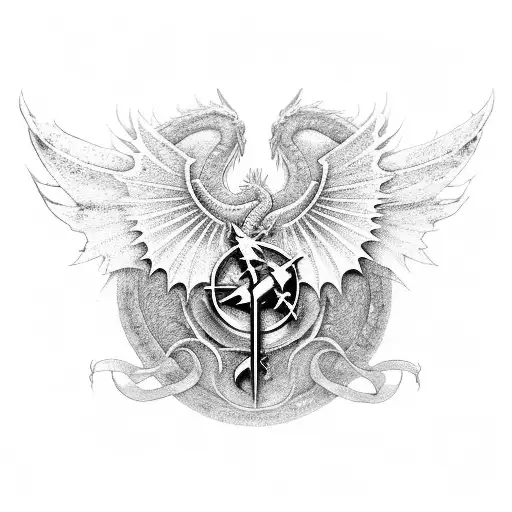 A dragon with wings made of red banners, symbolizing the unity of communism and socialism tattoo design idea