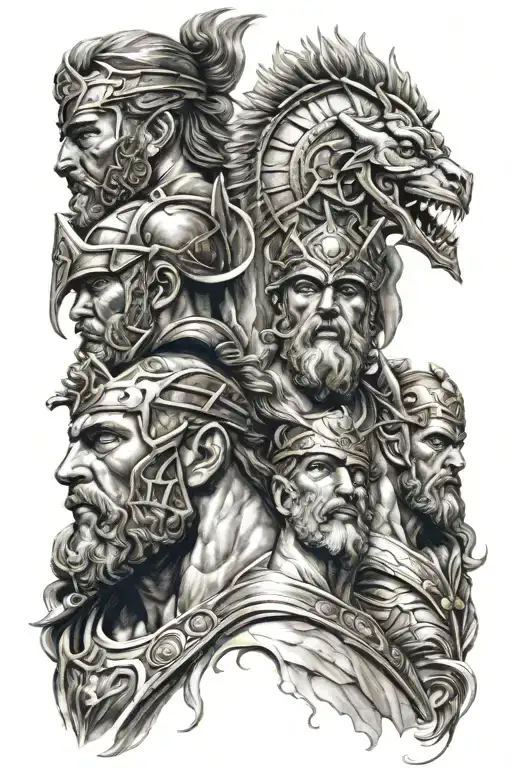 gladiator, zeus y poseidon tattoo design idea