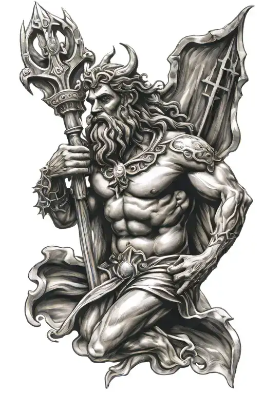 Poseidon holding a trident tattoo design idea