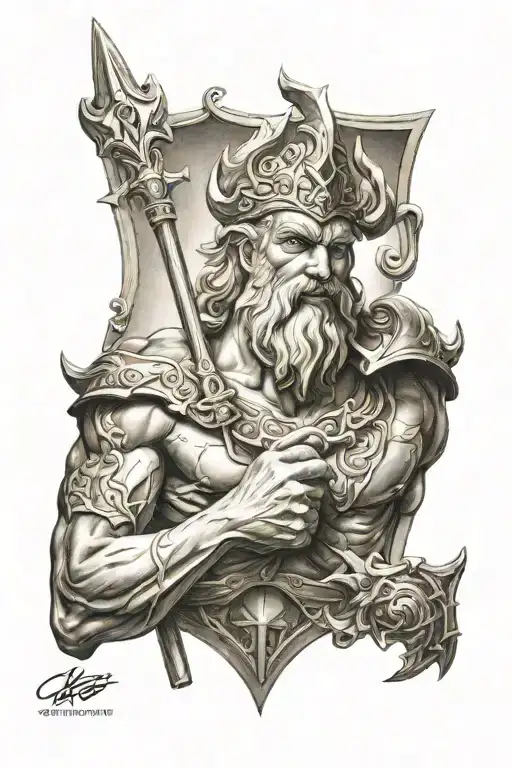 Poseidon holding a trident tattoo design idea