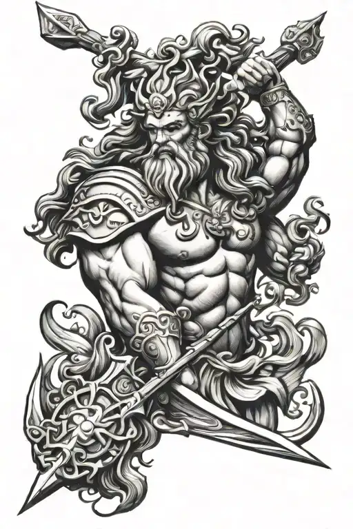 Poseidon holding a trident tattoo design idea