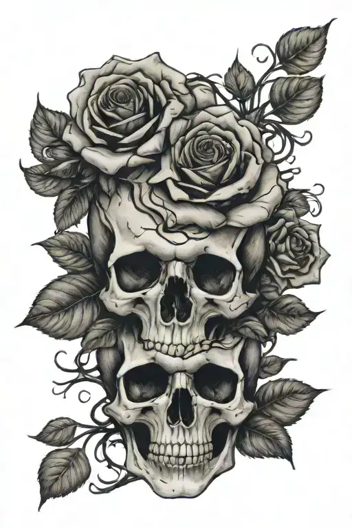 rose and skull tattoo design idea