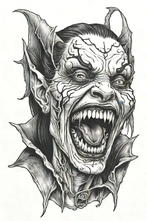 female vampire, fangs wrapped, ecstasy  tattoo design idea