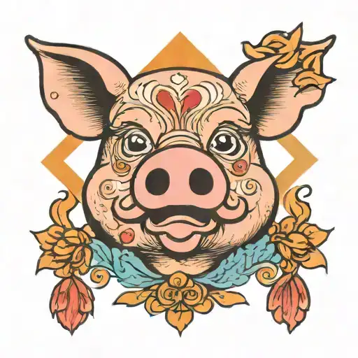 god pig popping tattoo design idea