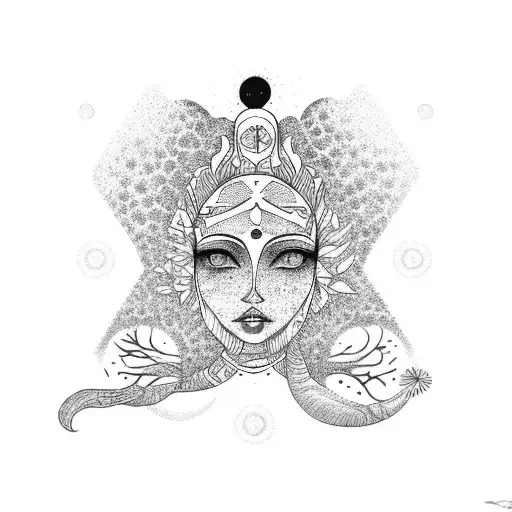 rectangle tattoo designwoman with tree of life made out of dots fantasy work hippie fine lines selfworth capricorn tattoo design idea