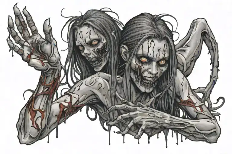 zombie girl all bloody tattoo design idea