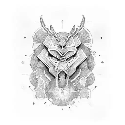 mimir half geometric half blackwork  tattoo design idea