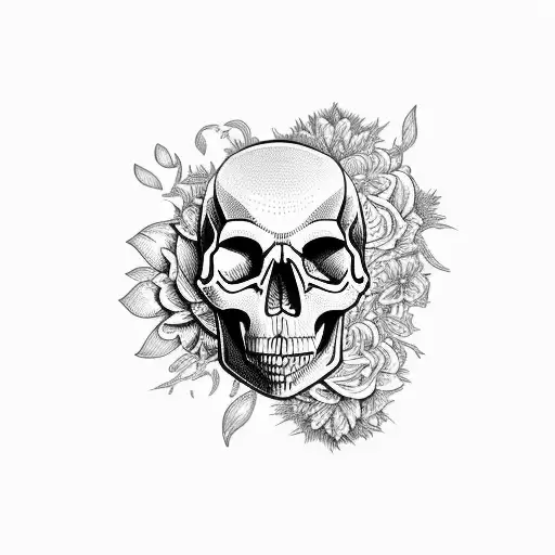 Skull, book, flowers, and crystals  tattoo design idea