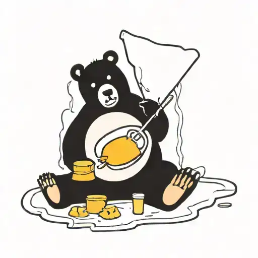 a bear eating honey stuck in a bear trap tattoo design idea