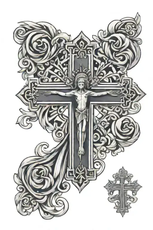 mary catholic cross tattoo design idea
