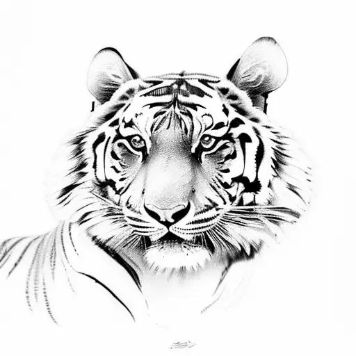 4 years old boy and 1 years old girl is leading a ferocious tiger. tattoo design idea