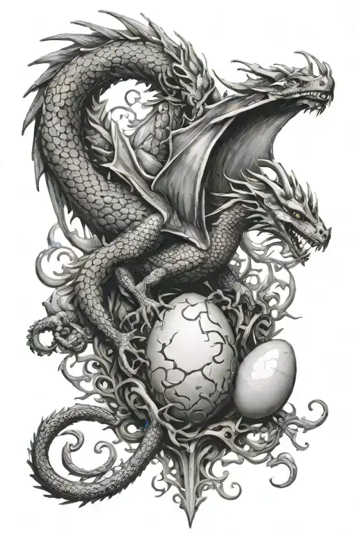 dragon and egg surrounded tattoo design idea