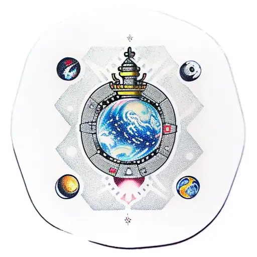 Space planets with chess pieces galaxy and poker cards on the sleeve tattoo tattoo design idea