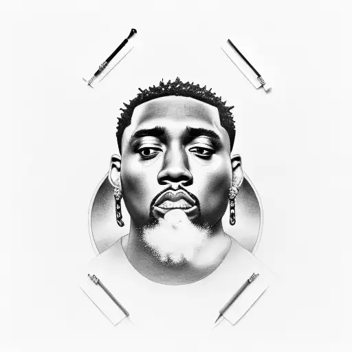 A portrait of a famous rapper wearing a pasamontañas tattoo design idea