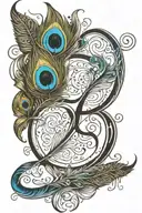 infinity symbol, peacock feather, S letter and love symbol tattoo design idea
