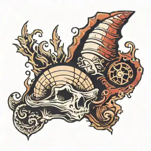 red brick wall pierced by a shell tattoo design idea