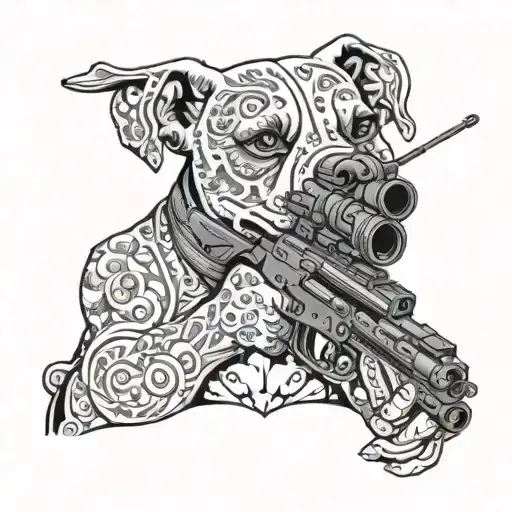 day of the dead pitbull aiming a sniper rifle   tattoo design idea
