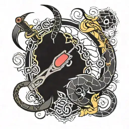 zodiac scorpion ans gémeau, a pokémon mew, a kunai, a skate of kirua tattoo design idea